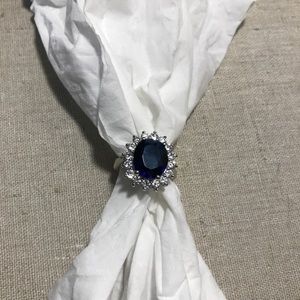 Size 6 silver sapphire and crystal ring
